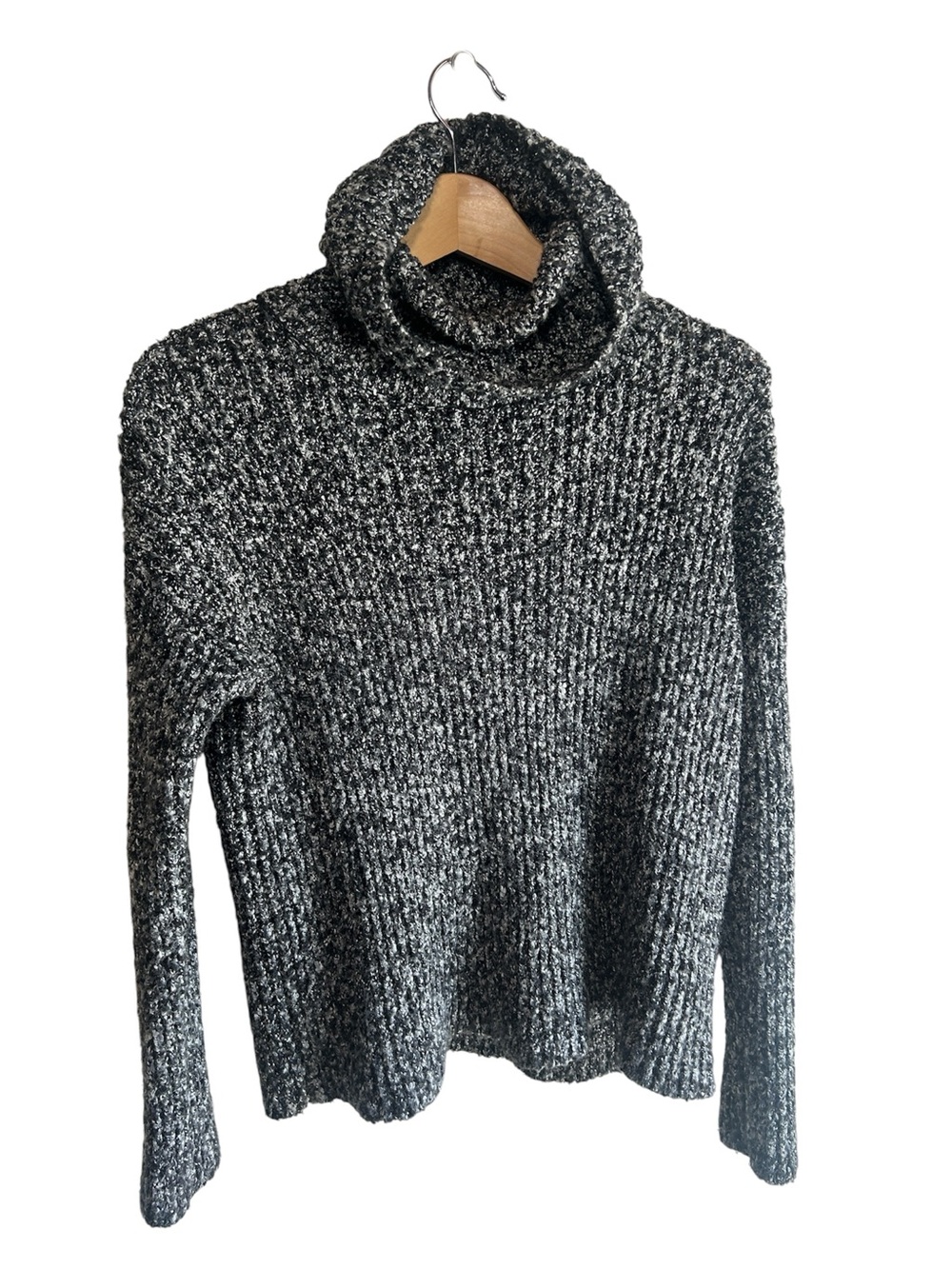 Forever 21 Black & White Marled Bouclé Cowl neck sweater size small